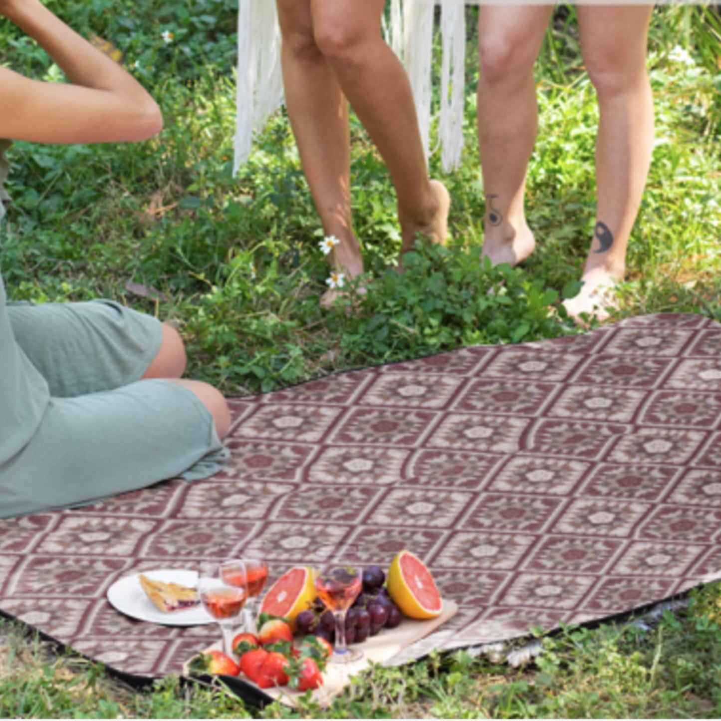 Aubergine Opulence Granny Squares Floral Seamless Print