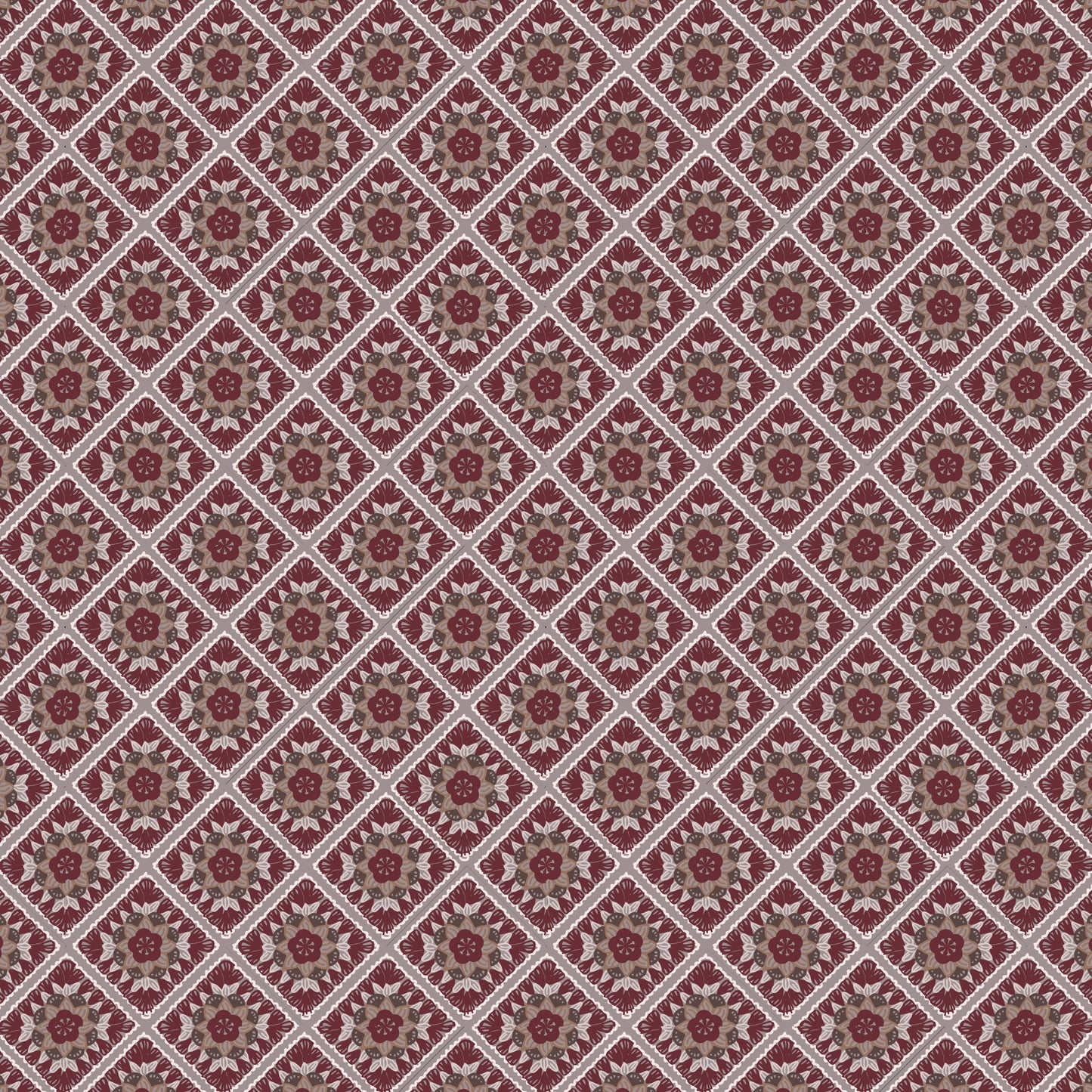 Aubergine Tapestry Granny Squares Floral Seamless Print