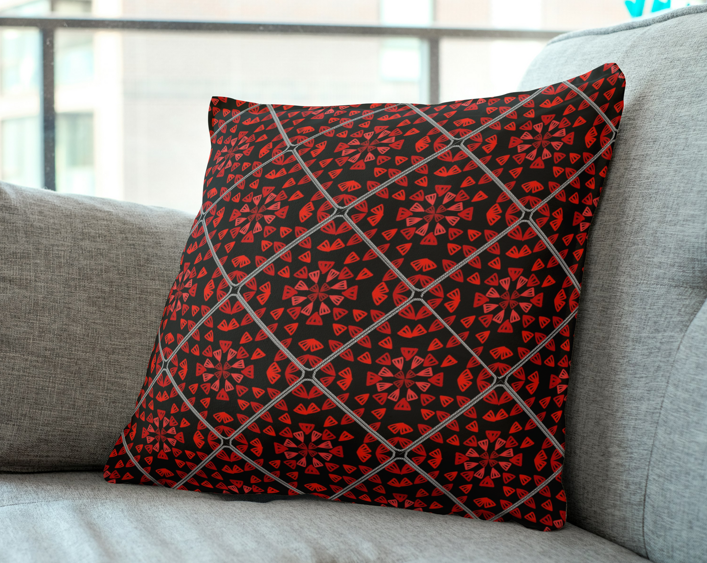 Ebony Red Granny Squares Print