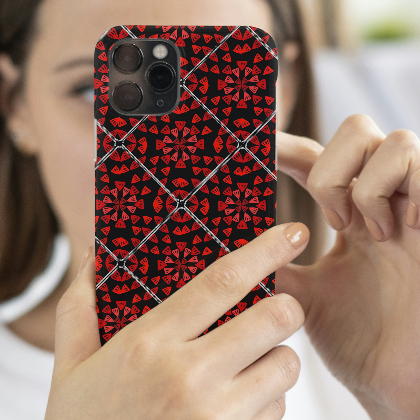 Ebony Red Granny Squares Print