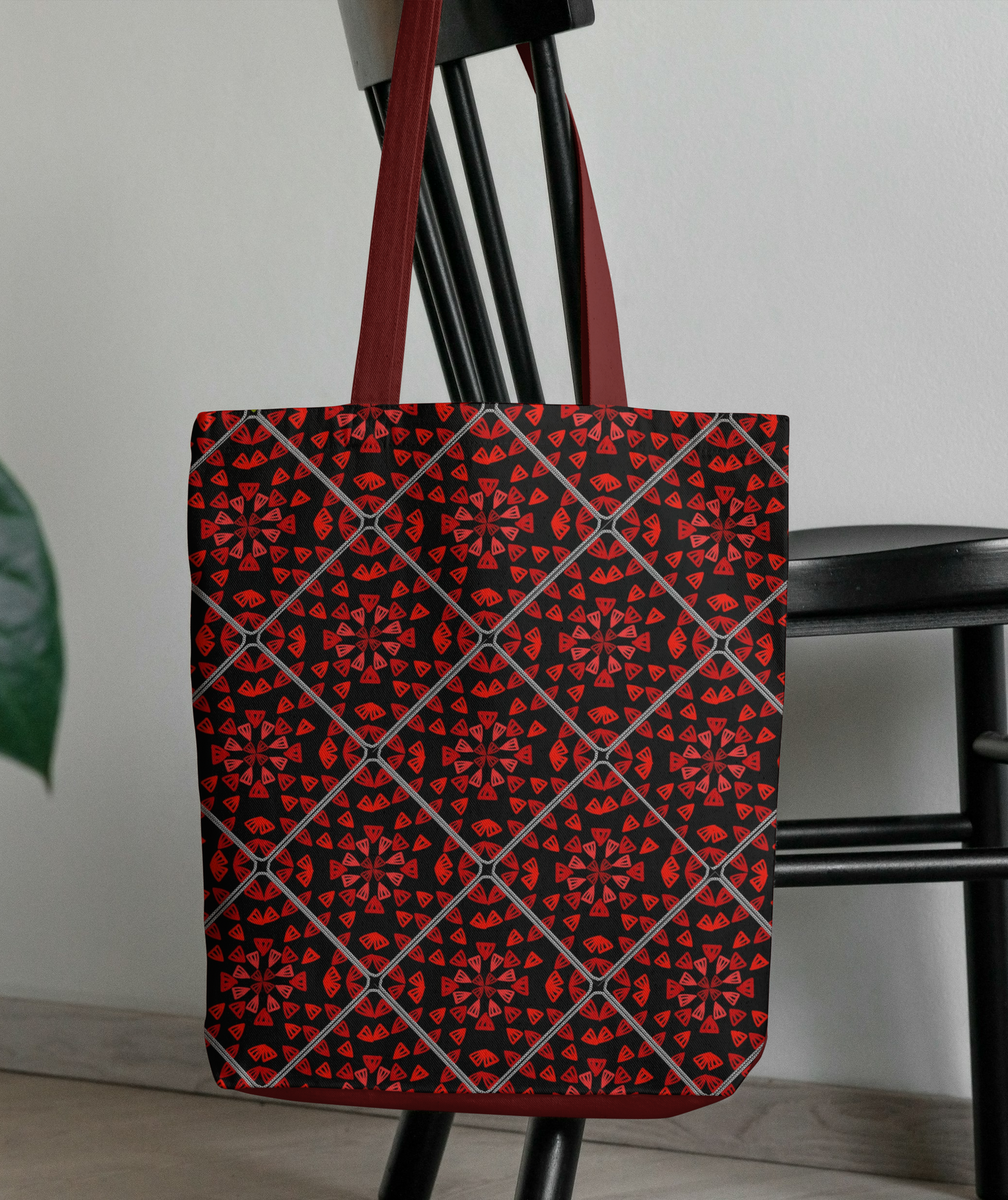 Ebony Red Granny Squares Print