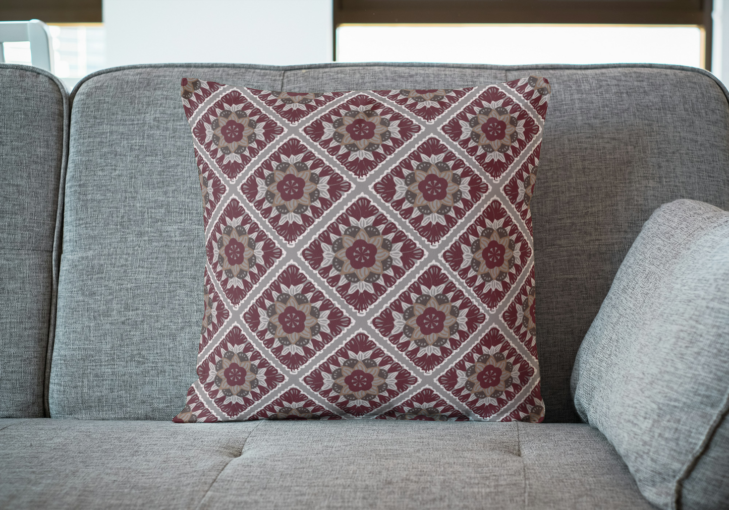 Aubergine Tapestry Granny Squares Floral Seamless Print