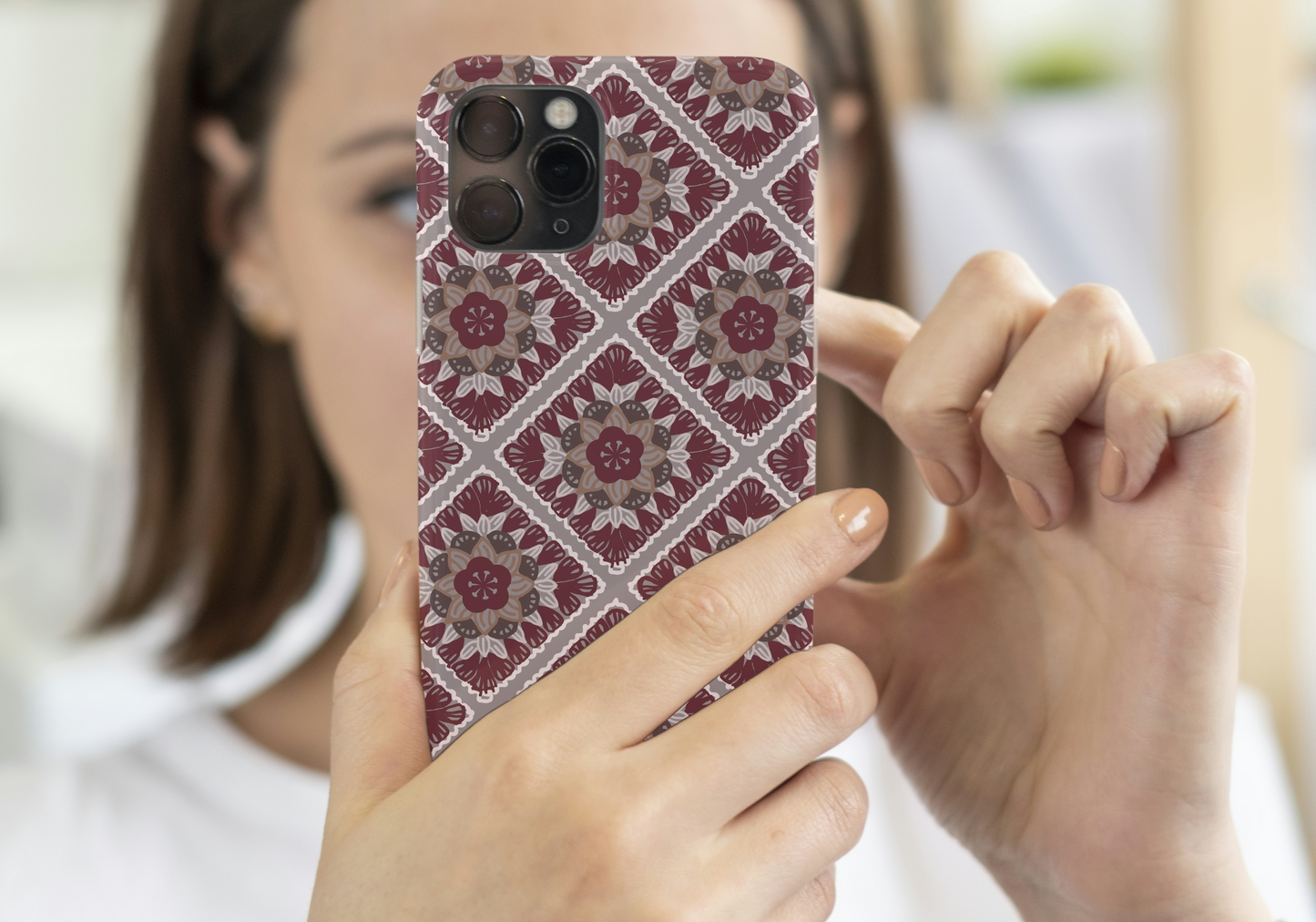 Aubergine Tapestry Granny Squares Floral Seamless Print