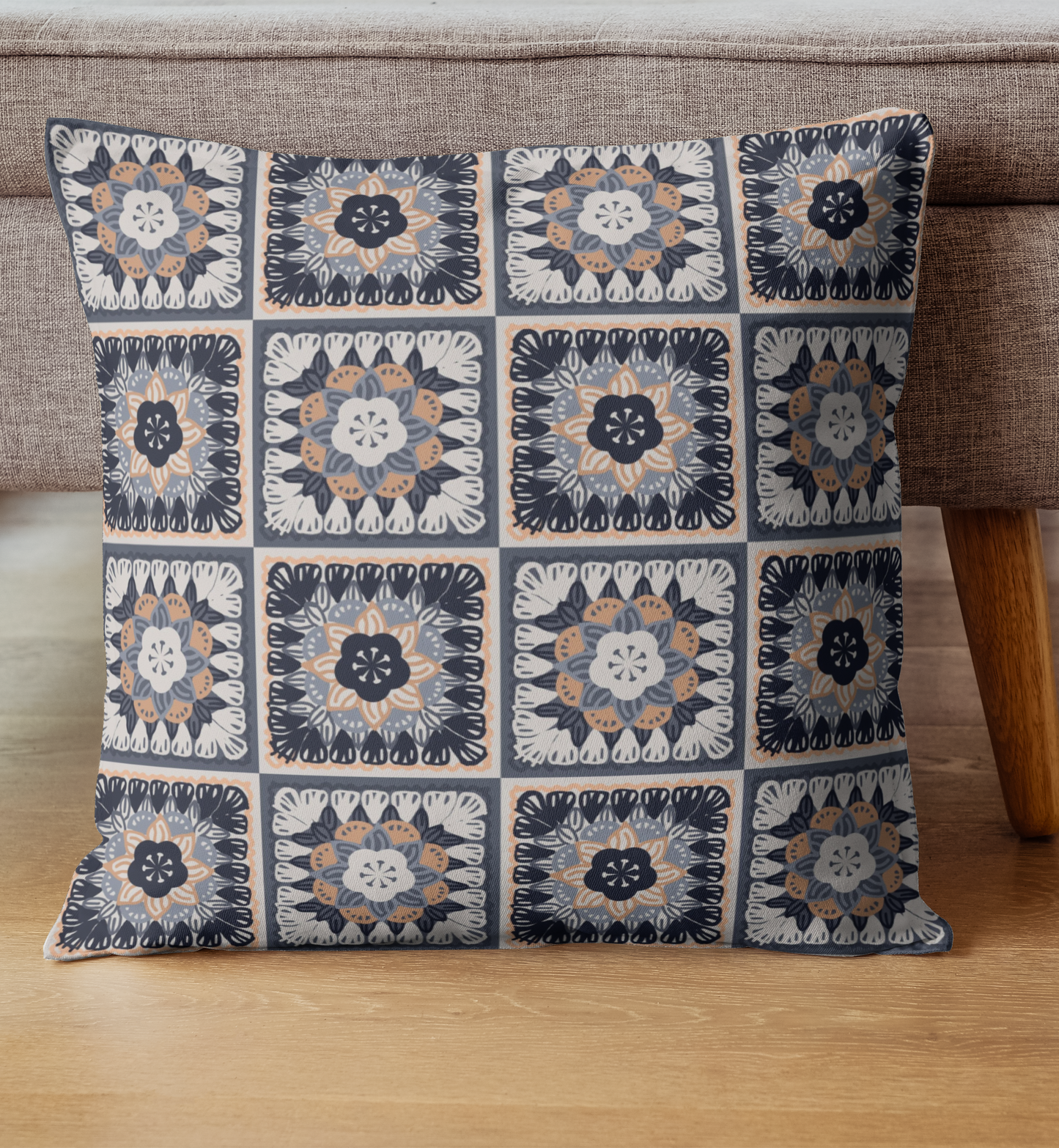 Silver Sphinx Floral Granny Squares Seamless Print