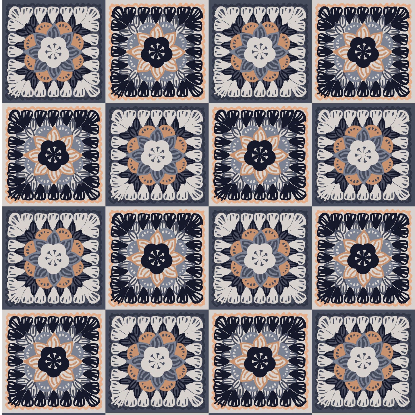 Silver Sphinx Floral Granny Squares Seamless Print