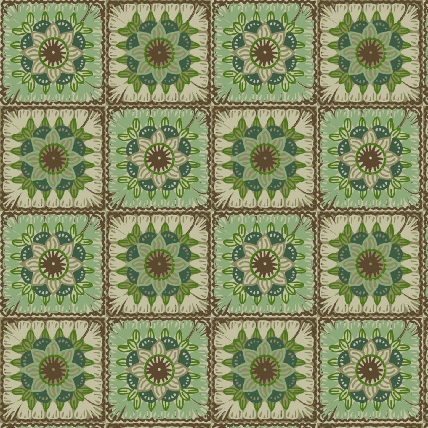 Garden Harmony Granny Squares Floral Seamless Print
