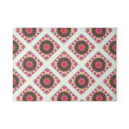 Glass Cutting Board - Spring Sunflowers Crochet-Inspired Print