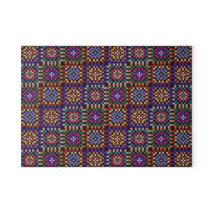 Glass Cutting Board - Rainbow Radiance Crochet-Inspired