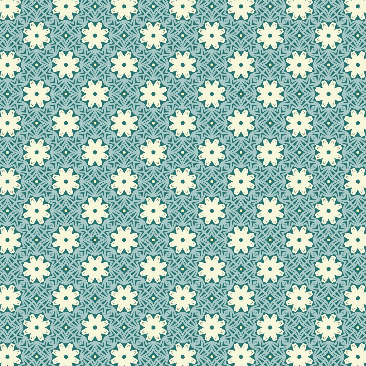 Vintage Teal Daisy Chain Floral Pattern