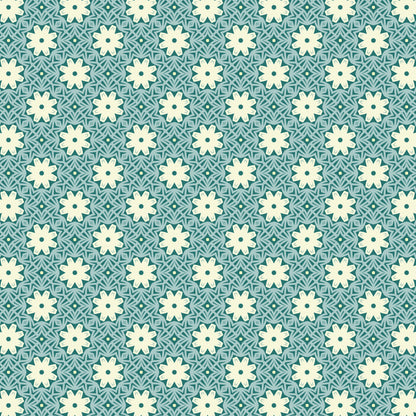 Vintage Teal Daisy Chain Floral Pattern