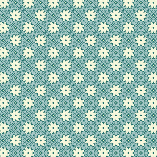 Vintage Teal Daisy Chain Floral Pattern