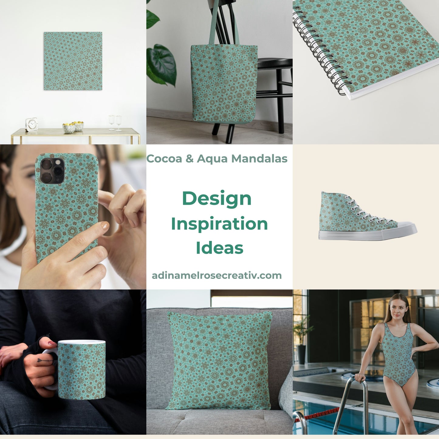 Cocoa & Aqua Mandalas Pattern