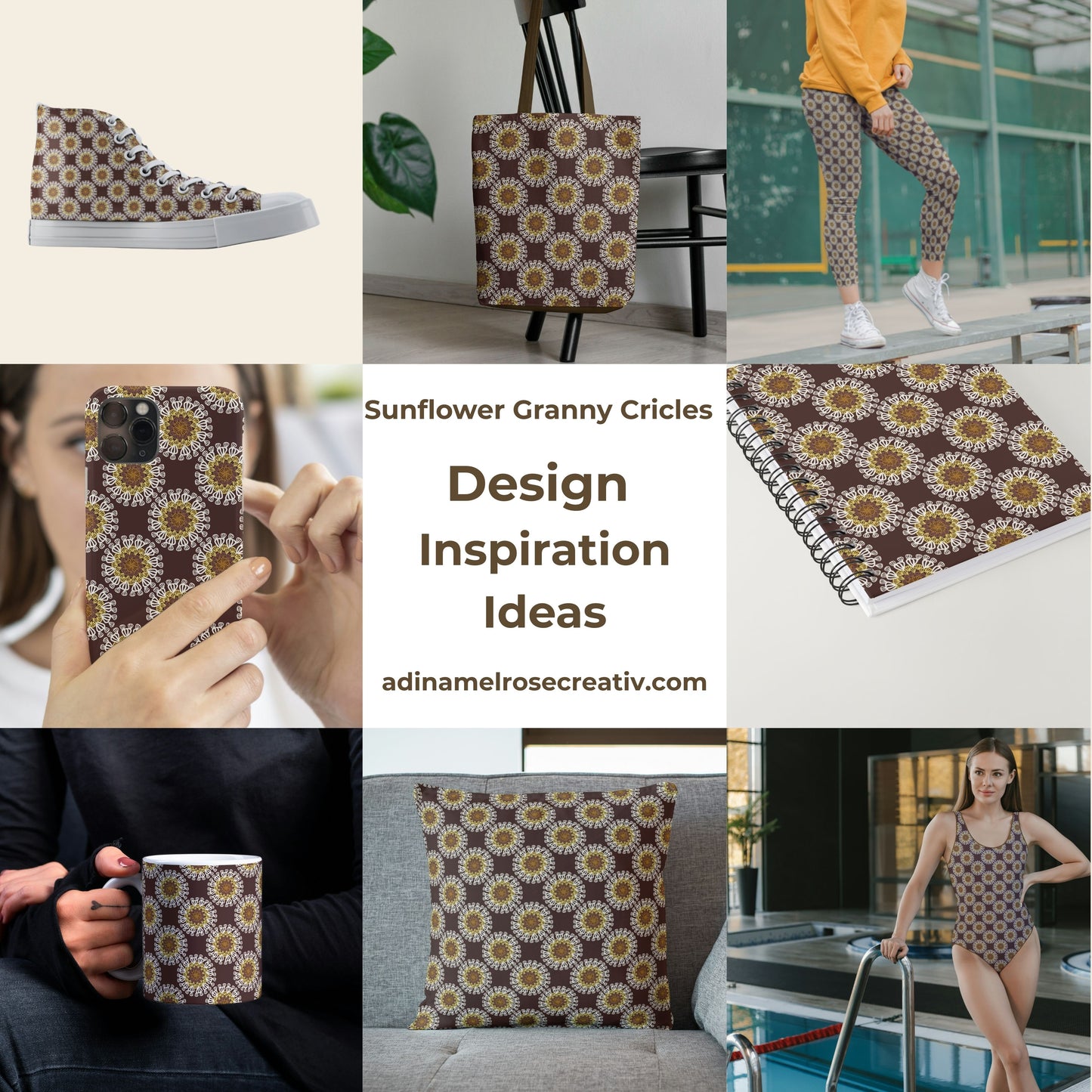 Sunflower Granny Circles Seamless Print