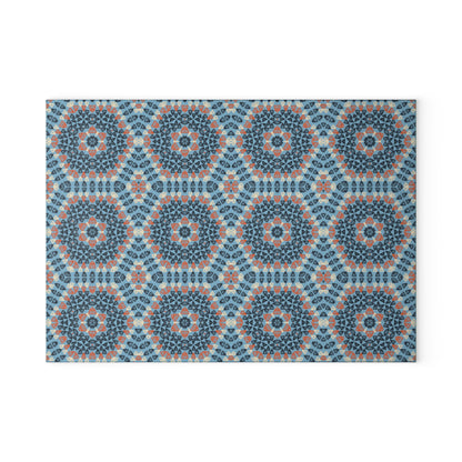 Glass Cutting Board - Azure Mandala Crochet-Inspired
