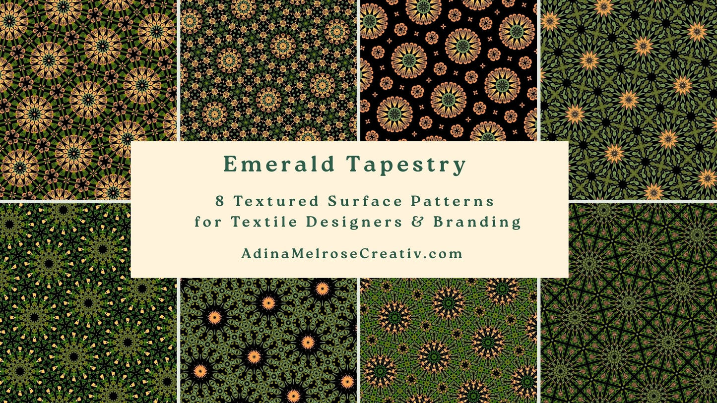Emerald Tapestry | 8 Textured Seamless Patterns Bundle