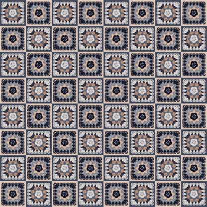Silver Sphinx Floral Granny Squares Seamless Print