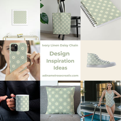 Ivory Linen Daisy Chain Floral Pattern