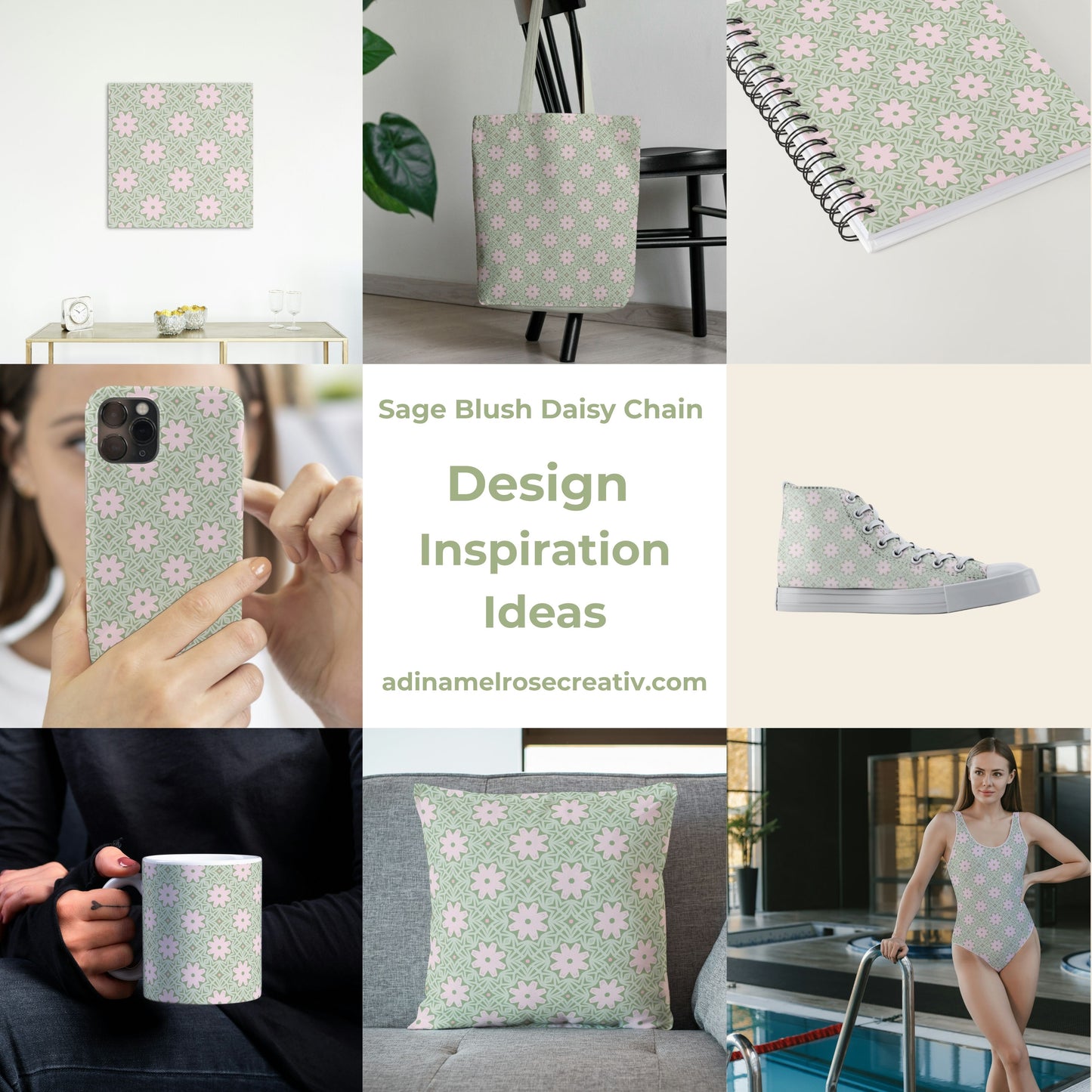 Sage Blush Daisy Chain Floral Pattern