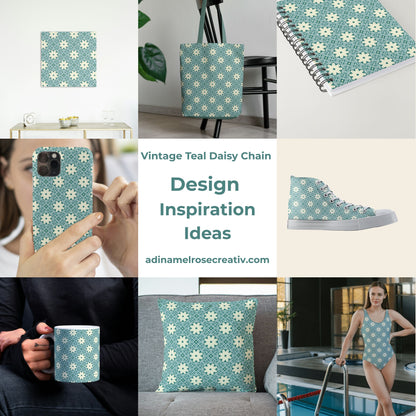 Vintage Teal Daisy Chain Floral Pattern