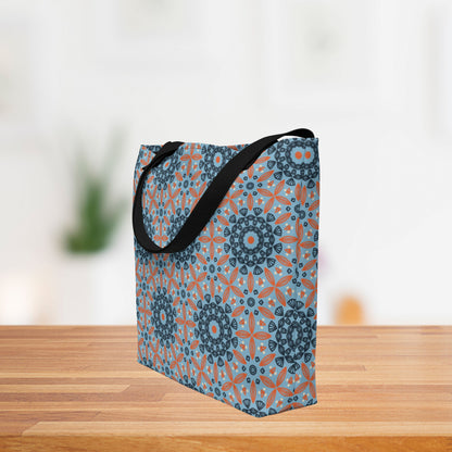 Azure Mandala All-Over Print Large Tote Bag