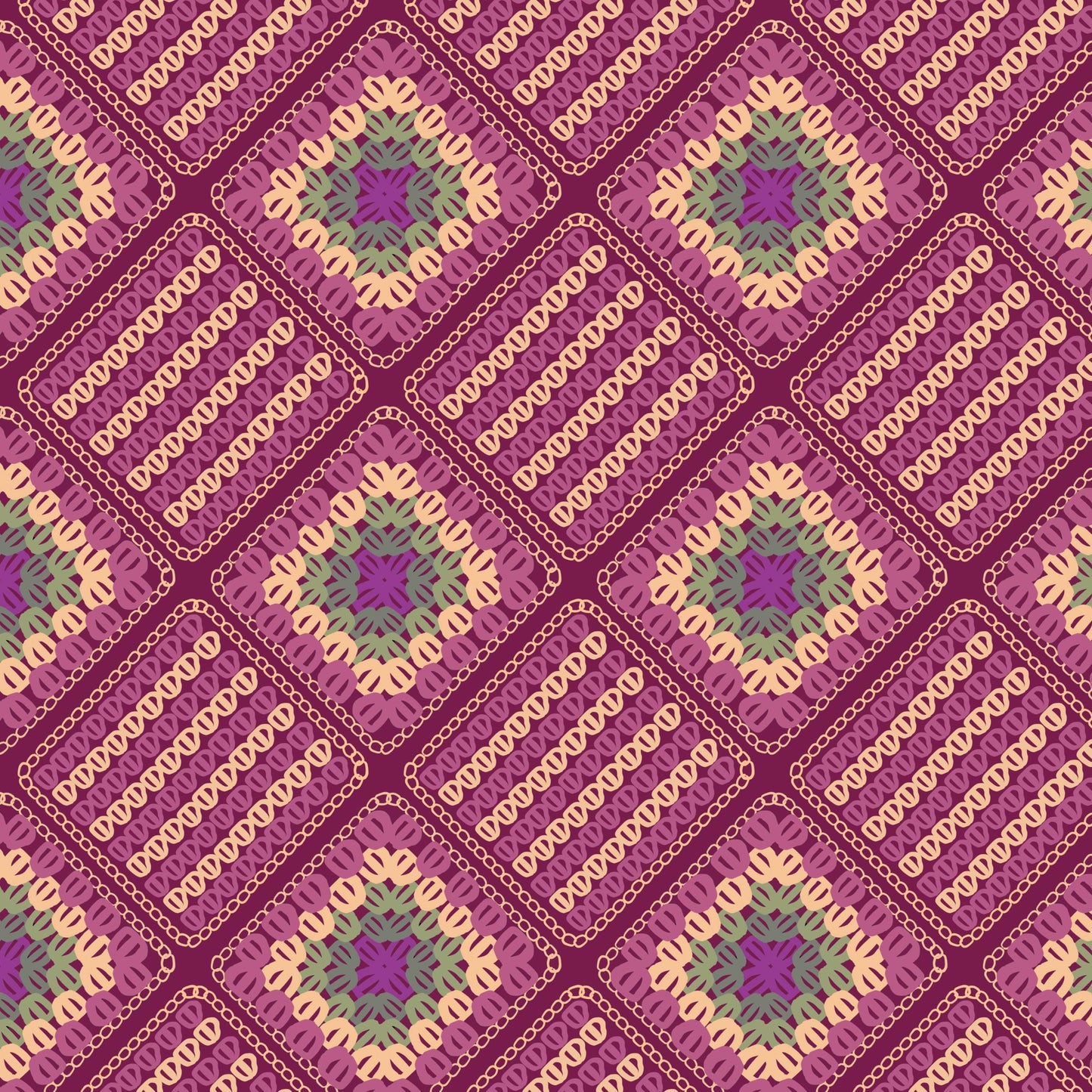 Vintage Peach Blush Harmony Granny Squares Print