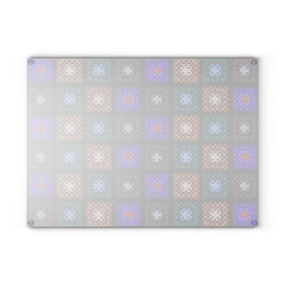 Glass Cutting Board - Boho Mosaic Quilt Crochet-Inspired Print
