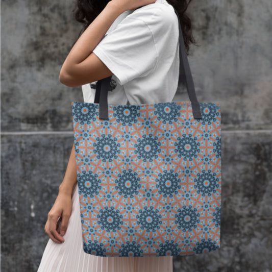Azure Mandala All-Over Print Large Tote Bag