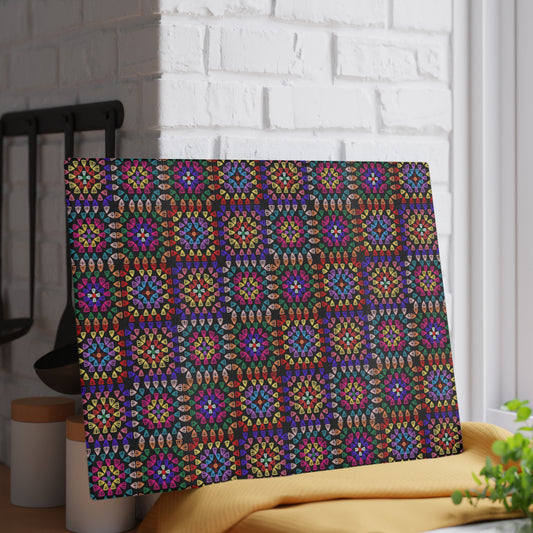 Glass Cutting Board - Rainbow Radiance Crochet-Inspired
