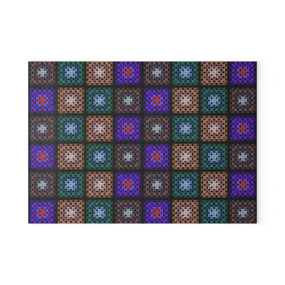 Glass Cutting Board - Boho Mosaic Quilt Crochet-Inspired Print