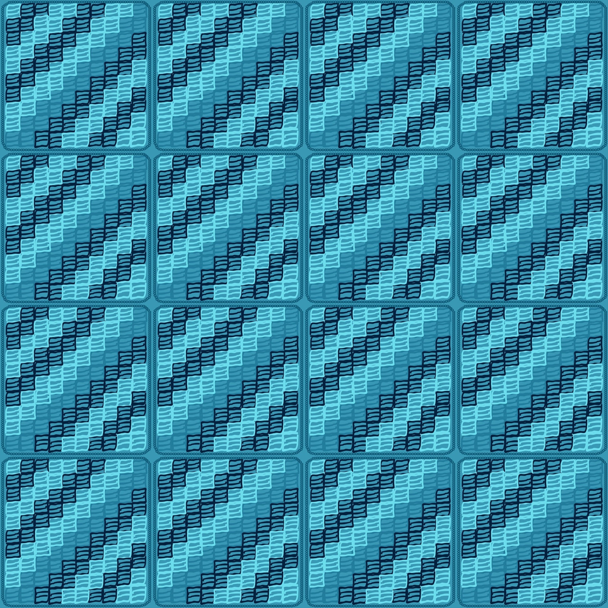 Aqua Turquoise Trellis Lattice Granny Squares Seamless Print