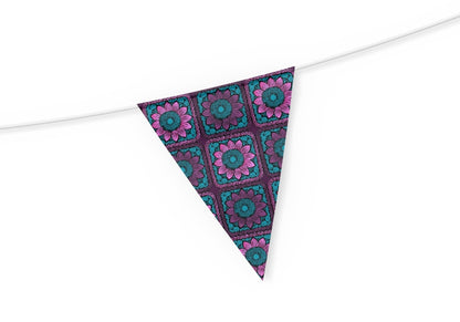 Aubergine Burst Sunflowers Floral Granny Squares Seamless Print 