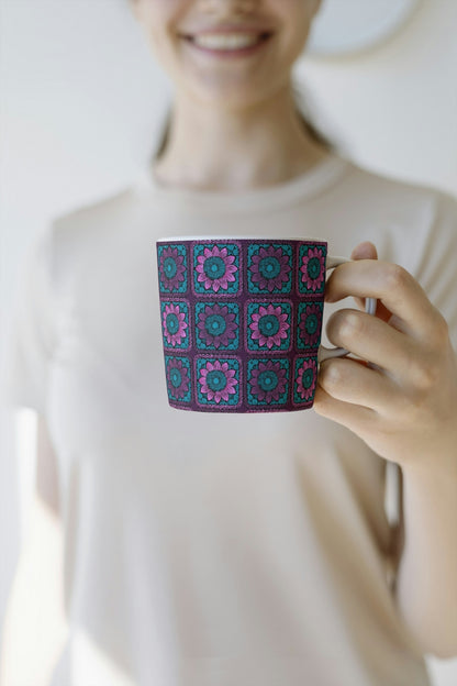Aubergine Burst Sunflowers Floral Granny Squares Seamless Print 