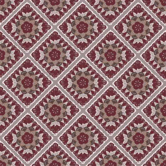Aubergine Tapestry Granny Squares Floral Seamless Print