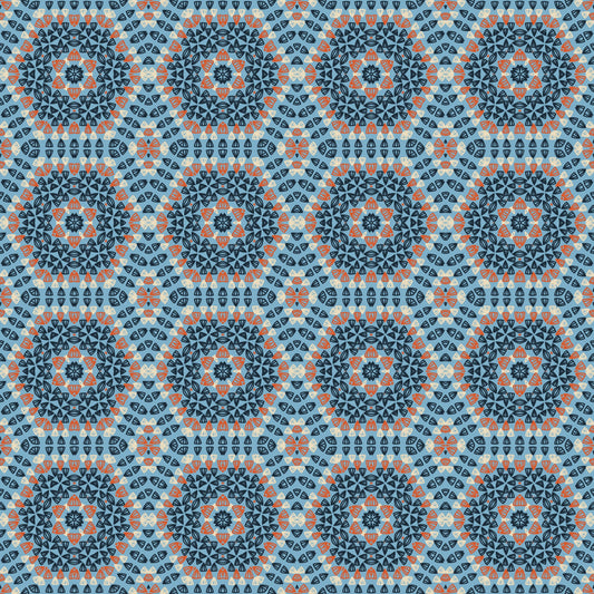 Azure Mandala  Granny Squares Seamless Print
