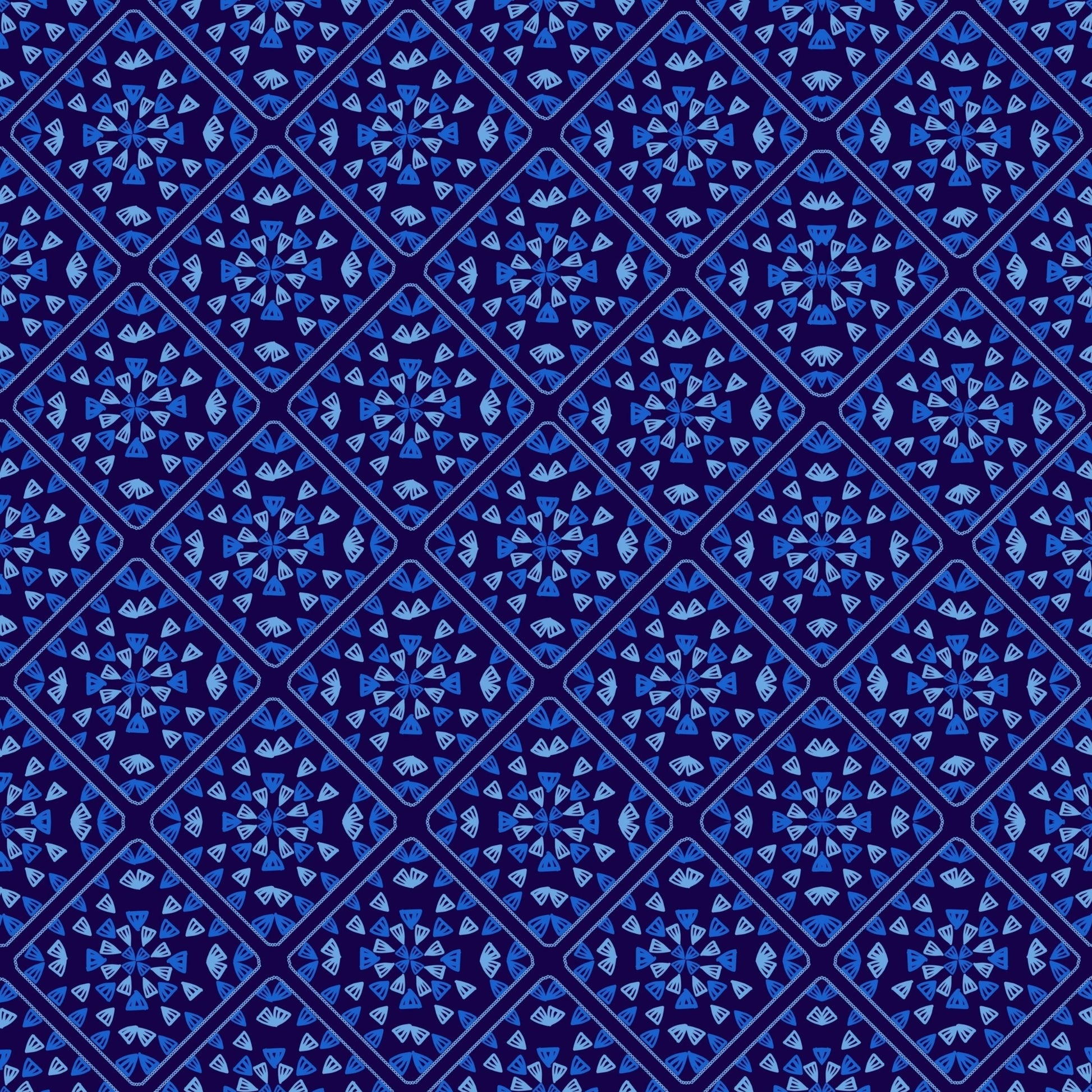 Blue Wave Lattice Granny Squares Print