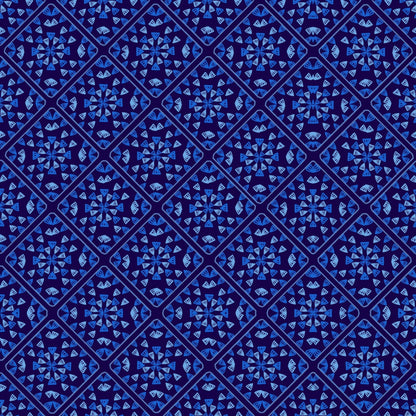 Blue Wave Lattice Granny Squares Print