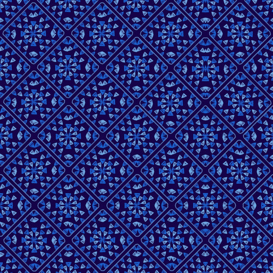 Blue Wave Lattice Granny Squares Print