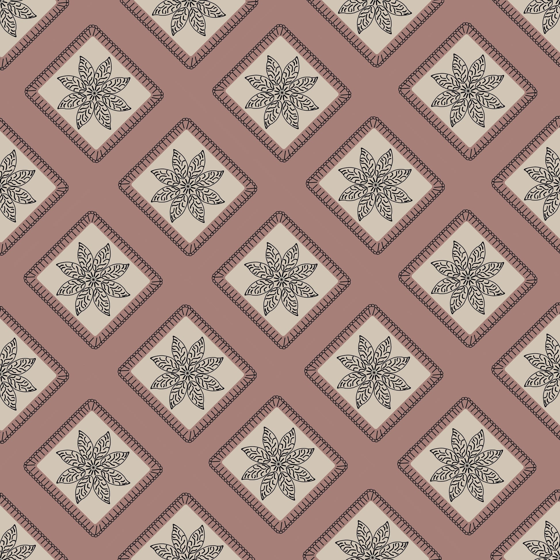 Blush Elegance Embroidery Floral Granny Squares Print