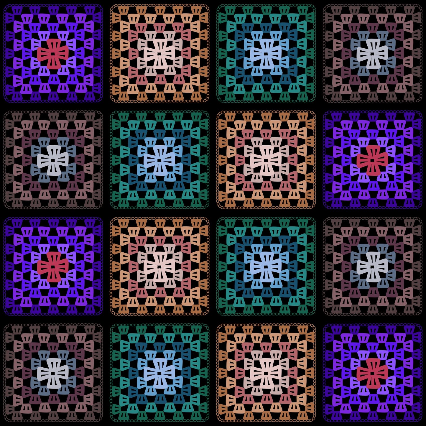 Boho Mosaic Qulit Crochet-Inspired Granny Squares Print