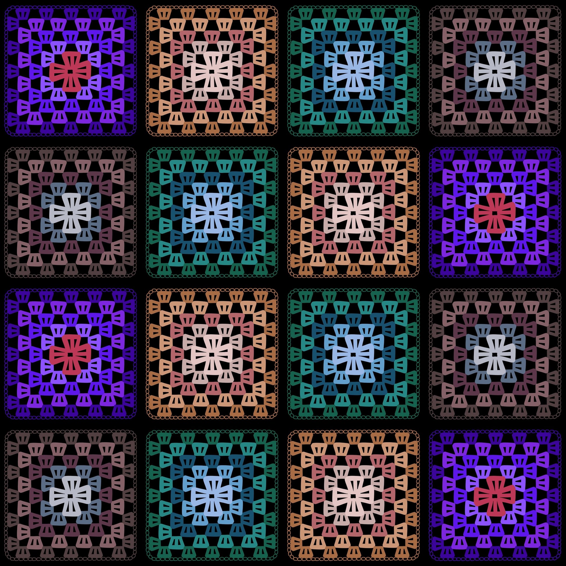 Boho Mosaic Qulit Crochet-Inspired Granny Squares Print