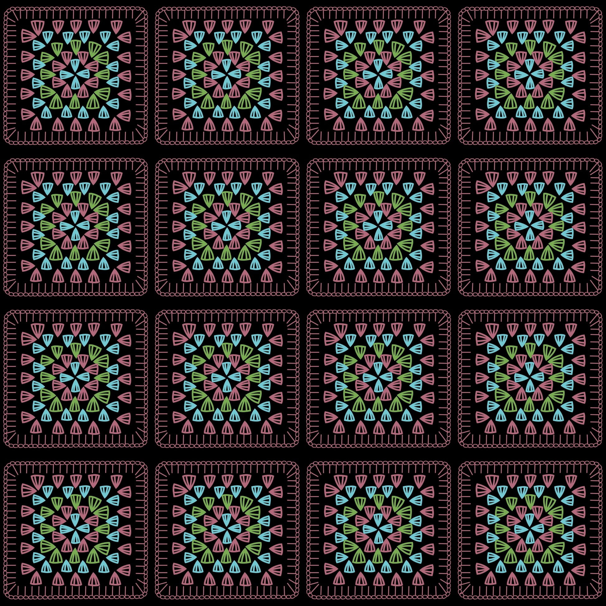 Cherry Orchard Embroidery Granny Squares Print