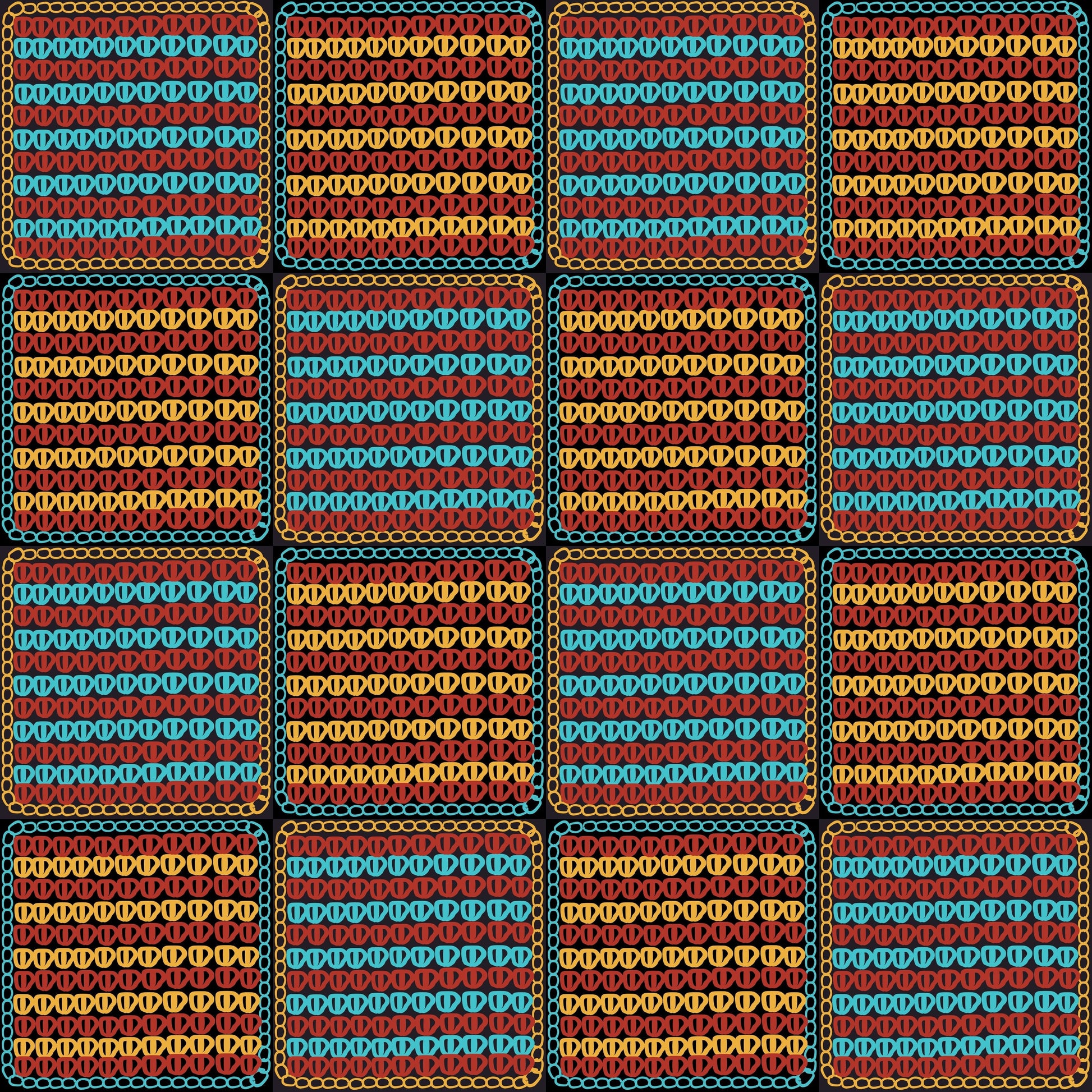 Chunky Afgan Honey Cobalt Waves Granny Squares Print