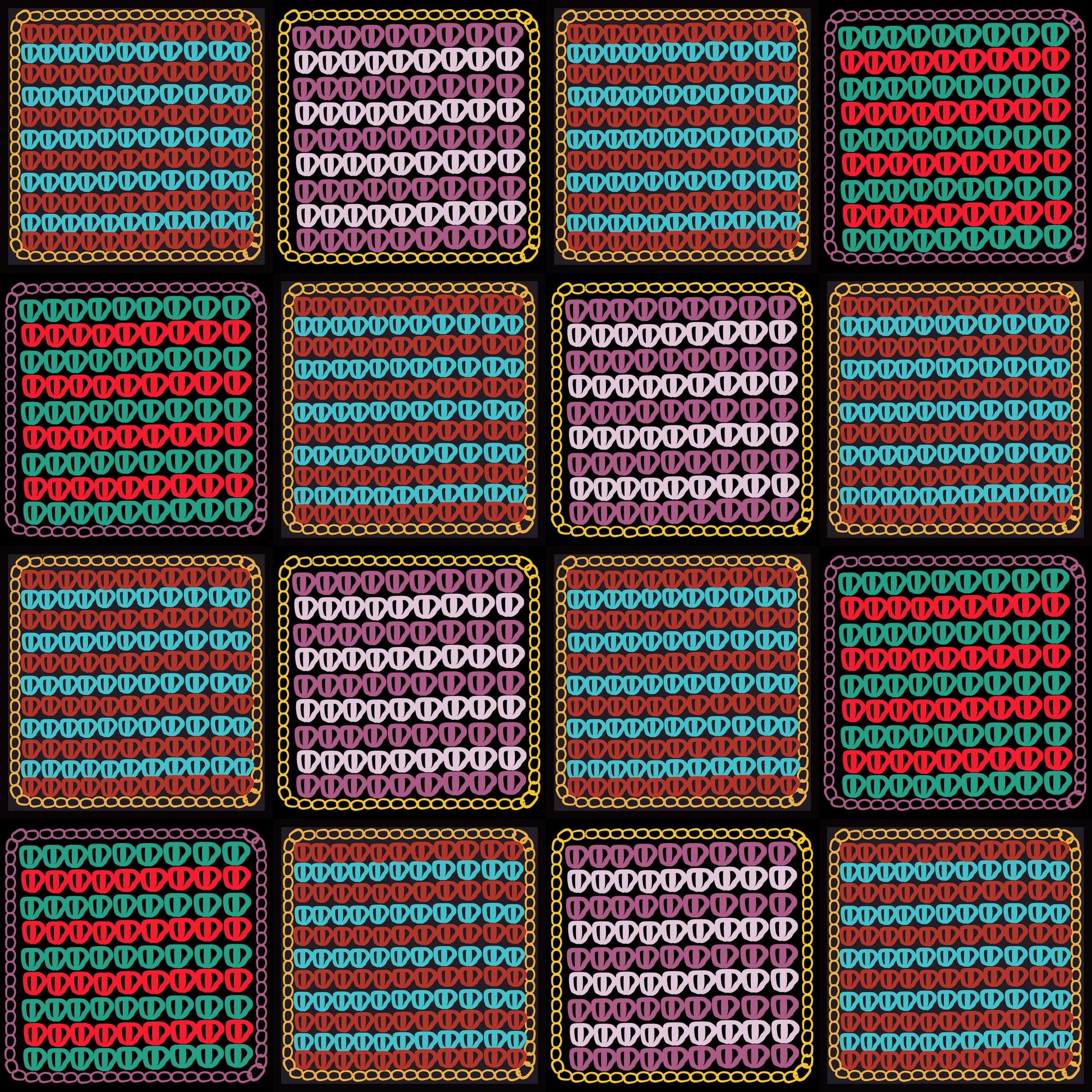 Chunky Afghan Multi Waves Granny Squares Print