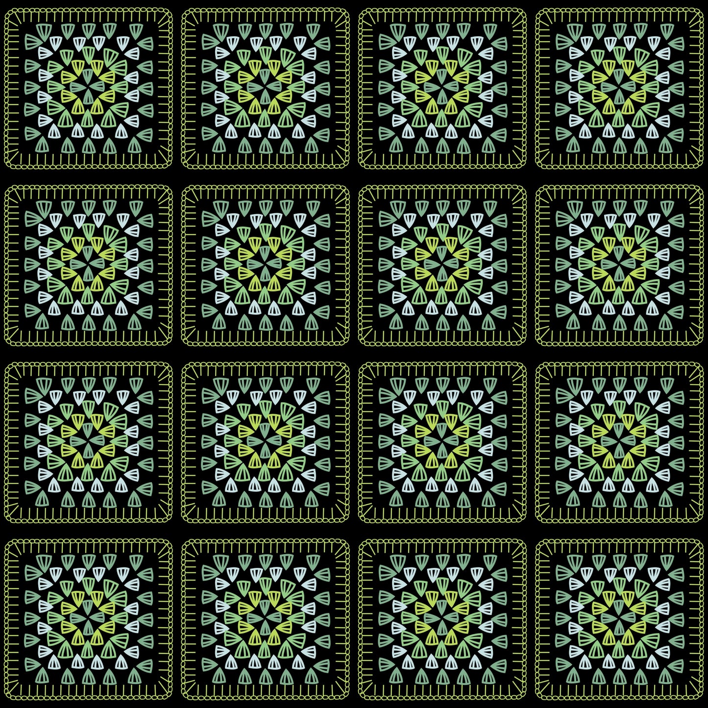 Citrus Lime Harmony Embroidery Granny Squares Print