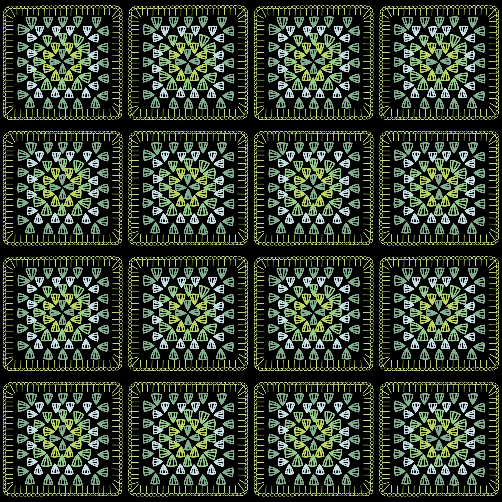 Citrus Lime Harmony Embroidery Granny Squares Print