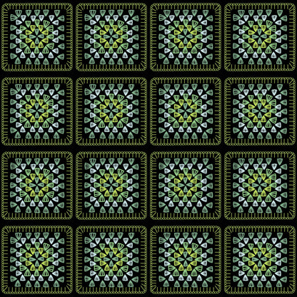 Citrus Lime Harmony Embroidery Granny Squares Print