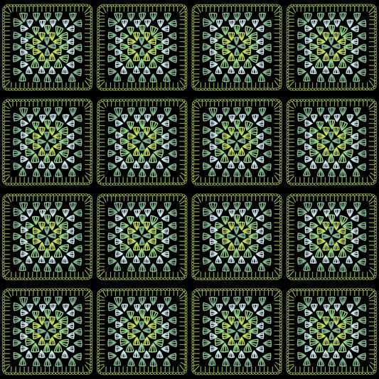 Citrus Lime Harmony Embroidery Granny Squares Print