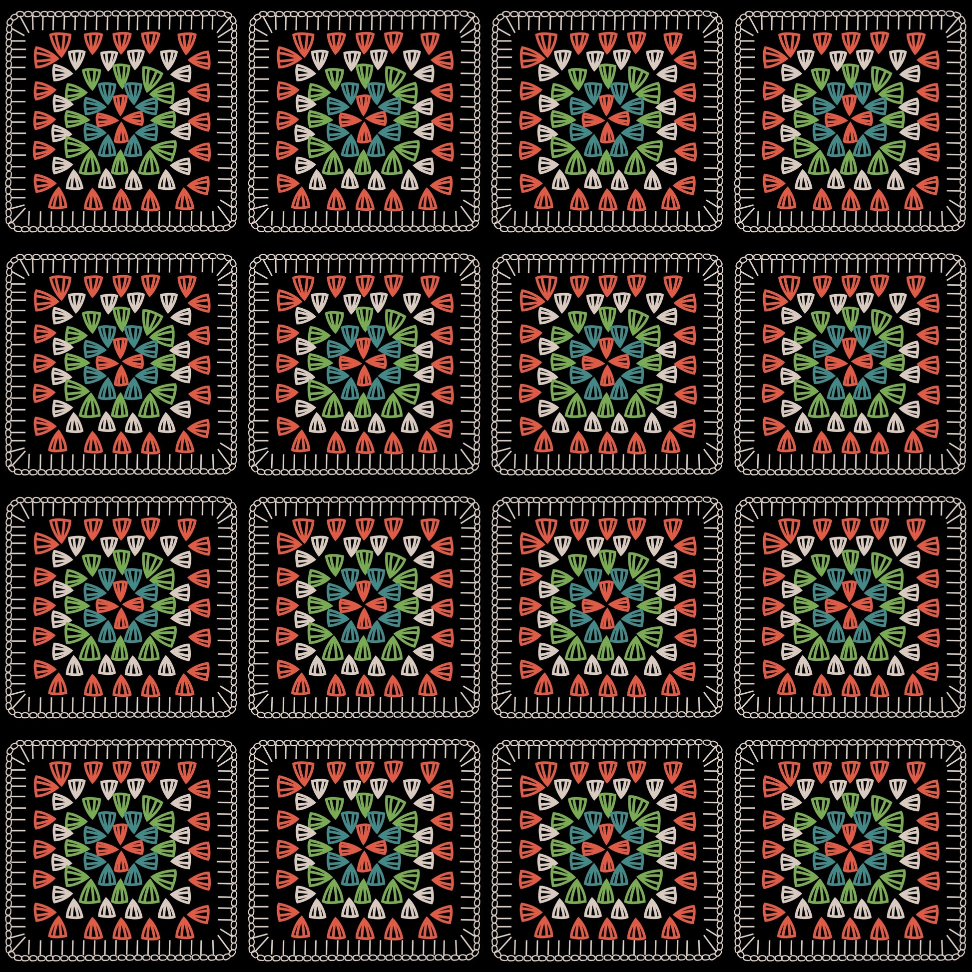 Clay Moss Embroidery Granny Squares Print