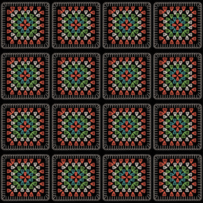 Clay Moss Embroidery Granny Squares Print
