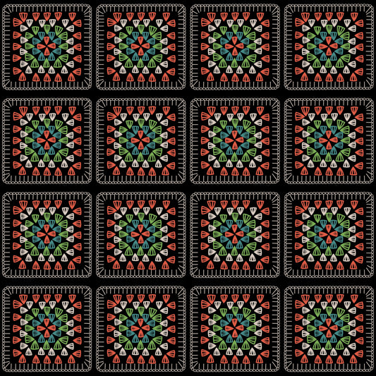 Clay Moss Embroidery Granny Squares Print